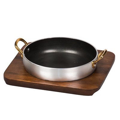 Сковородка алюминий с антипригарным покрытием 750 мл для подачи на деревянной подставке, P.L. Proff 81241070 - фото 41747764