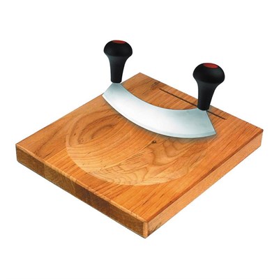 Нож для резки зелени одинарный полукруглый с бамбуковой доской 15 см, две ручки 92000045 - фото 41823080