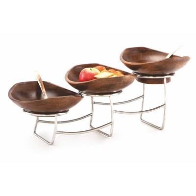 Стойка металлическая для выкладки + три салатника из бука,54*18*22 см,  P.L.--Hotelware 81240963