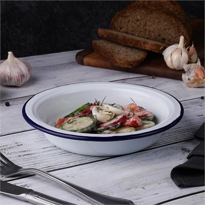 Тарелка,салатник эмалированный d=18 h=3.5 см, "Blue Rim"  P.L. 81241403