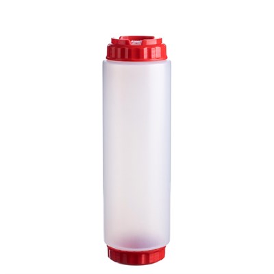 Емкость для соуса 1000 мл. d=75 мм. h=290 мм. c 2 крышками, с силик. носик. прозрачная, крышки красные GP /1/96/ 79711