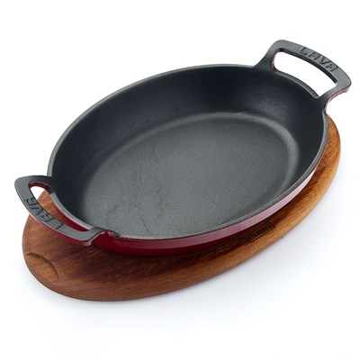 Сковородка овальная с ручками 27,5*20см.чугун эмаль красная на д/подставке LAVA 81240269