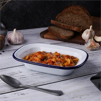 Блюдо эмалированное 400 мл,18*13*4 см, "Blue Rim"  P.L. 81241393