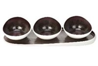 Набор из 4 прдеметов: 1 овальная тарелка 38,5X14,5см и 3 соусника D12XH7.2см