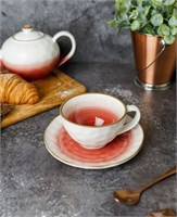 Чайная пара 240 мл,фарфор,красный цвет 