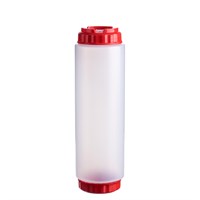 Емкость для соуса 1000 мл. d=75 мм. h=290 мм. c 2 крышками, с силик. носик. прозрачная, крышки красные GP /1/96/ 79711