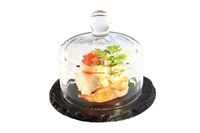 Блюдо для подачи круглое d=11,5 см. h=1,2 см. черное, сланец, со стекл. крышкой APS /1/12/ 69424