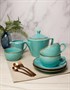 Чайный сервиз Porland Seasons, бирюзовый, на 2 персоны (Кружка 200 мл - 2 шт; Блюдце 16 см - 2 шт; Чайник 500 мл - 1 шт; Молочник 150 мл; Сахарница 210 мл) POR1282 - фото 640056